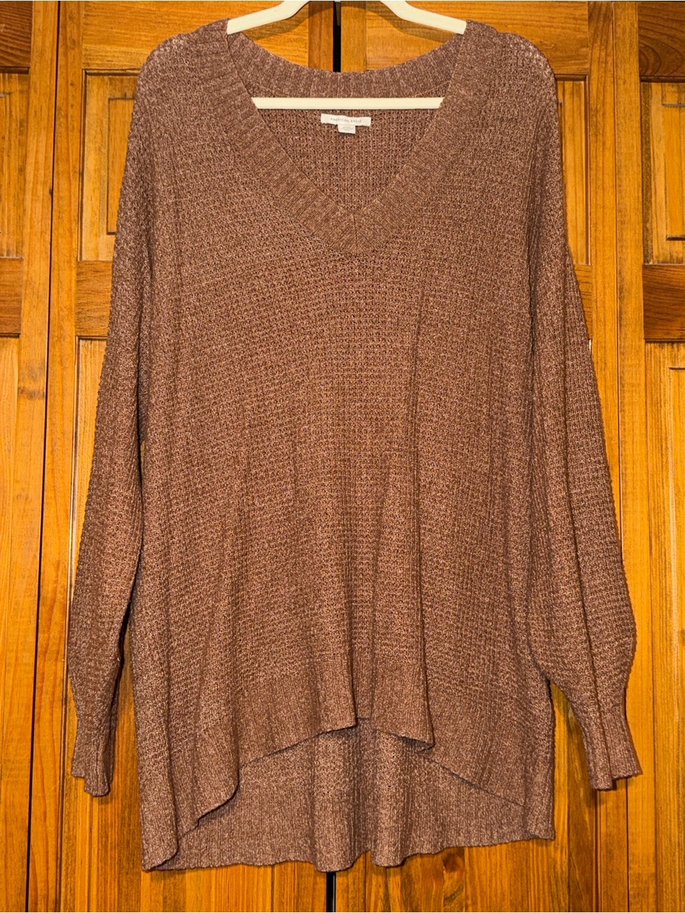 American Eagle Outfitters Women's V-Neck Sweater in Mauve Brown